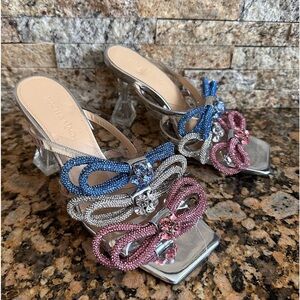 Mach & Mach crystal triple bow multi color sandal